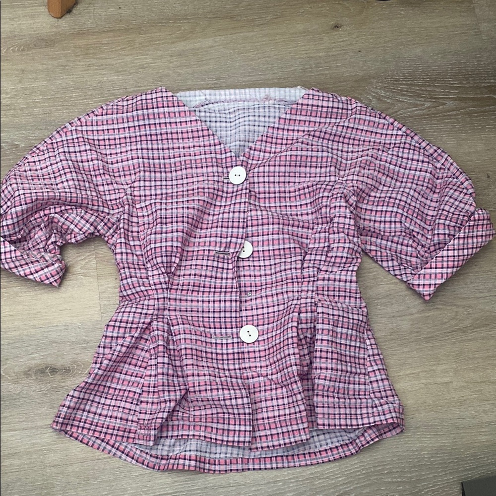 Pink Plaid Button-Up Blouse